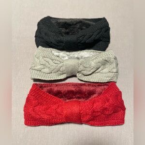 Cozy Knit Headband Set - Black, Gray, Red